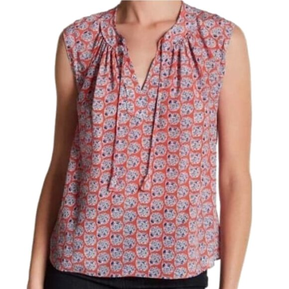 Rebecca Taylor $250 Size 2 XS 100% Silk Amanda Coral Print Sleeveless Tunic Top - Picture 4 of 10
